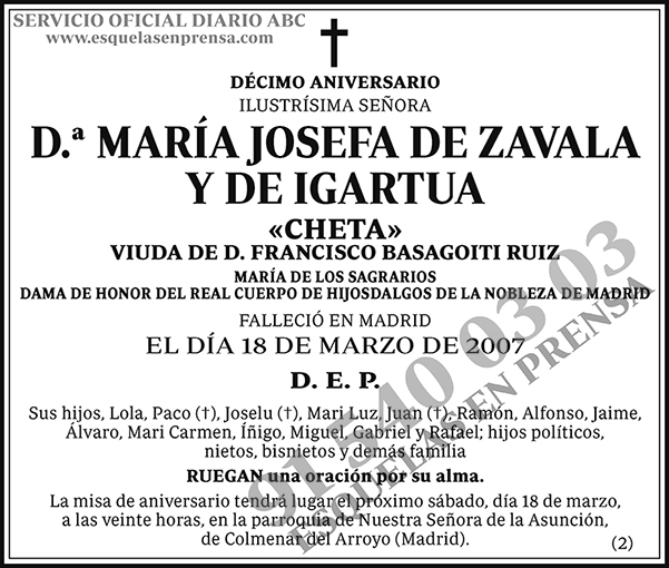 María Josefa de Zavala y de Igartua